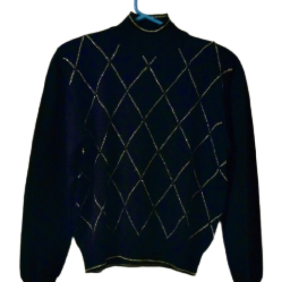 Y2K Vintage 80's Mock Neck Sequin Diamond Argyle Sweater Size … - Picture 9 of 9
